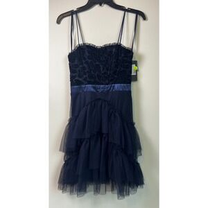 City Studio Navy Blue Velvet Floral Tulle Ruffle Strappy Party‎ Dress Size 1 NWT
